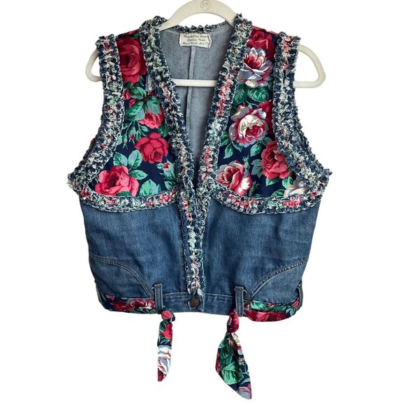 Pamela Jean Factory Jackets & Blazers - VTG Handmade Pamela Jean Factory Women's Sz Large Vest Denim Jean Floral Repurpo